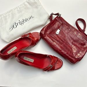 Beautiful, red wedge, Brighton shoes with matching purse